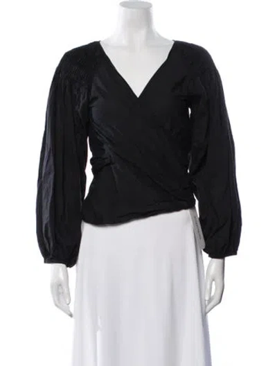 Pre-owned Merlette V-neck Long Sleeve Blouse In Black