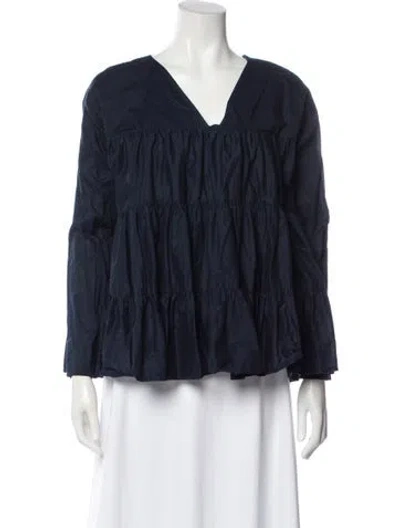 Pre-owned Merlette V-neck Long Sleeve Blouse In Blue