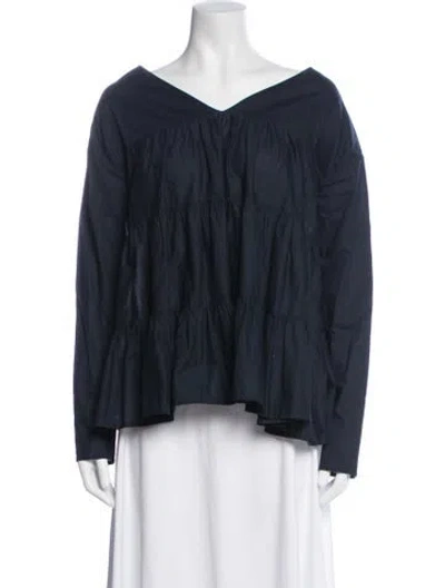 Pre-owned Merlette V-neck Long Sleeve Blouse In Blue