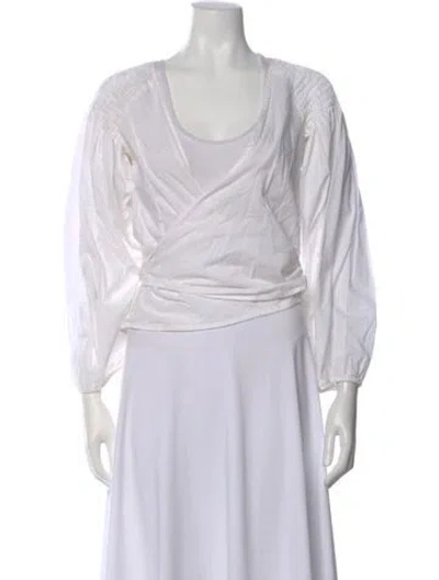 Pre-owned Merlette V-neck Long Sleeve Blouse In White