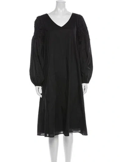 Pre-owned Merlette V-neck Midi Length Dress In Black