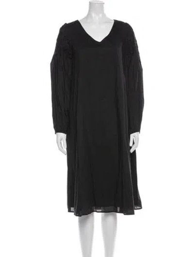 Pre-owned Merlette V-neck Midi Length Dress In Black