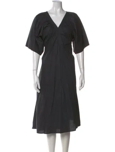 Pre-owned Merlette V-neck Midi Length Dress In Black