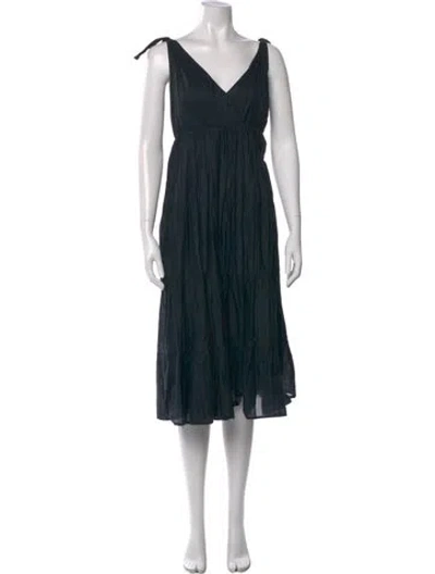 Pre-owned Merlette V-neck Midi Length Dress In Black