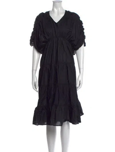 Pre-owned Merlette V-neck Midi Length Dress In Black
