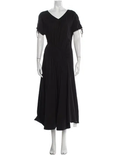 Pre-owned Merlette V-neck Midi Length Dress In Black
