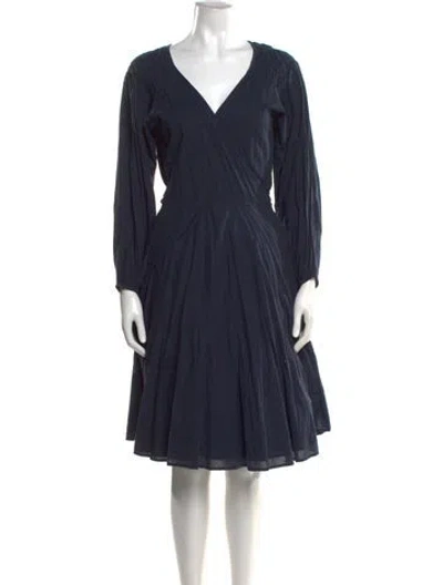 Pre-owned Merlette V-neck Midi Length Dress In Blue