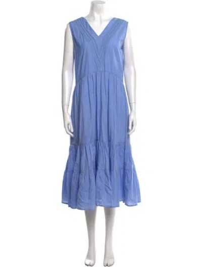 Pre-owned Merlette V-neck Midi Length Dress In Blue
