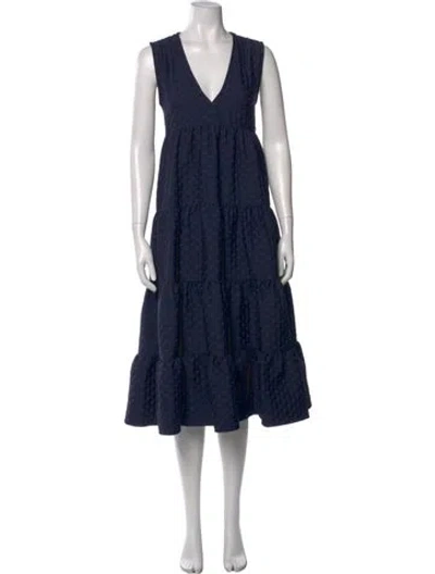 Pre-owned Merlette V-neck Midi Length Dress In Blue