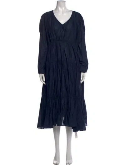Pre-owned Merlette V-neck Midi Length Dress In Blue