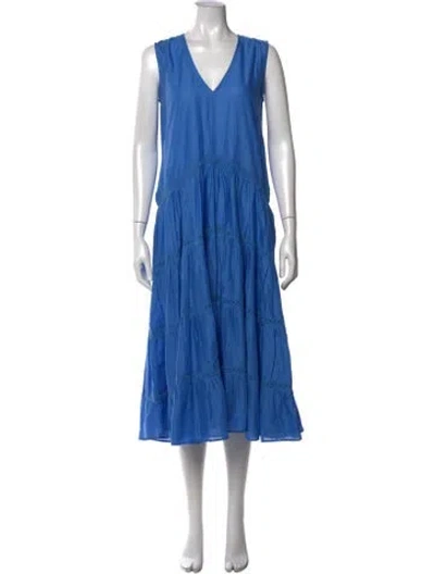 Pre-owned Merlette V-neck Midi Length Dress In Blue