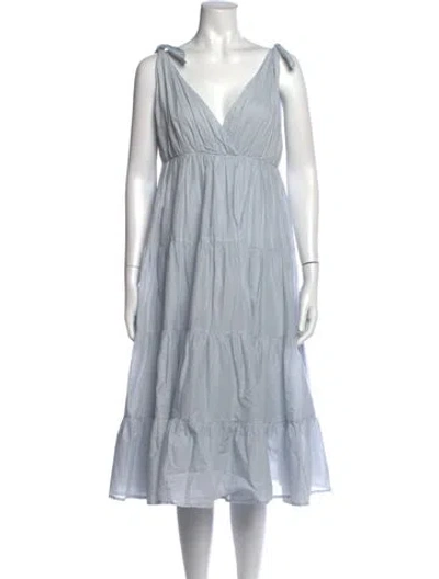 Pre-owned Merlette V-neck Midi Length Dress In Blue