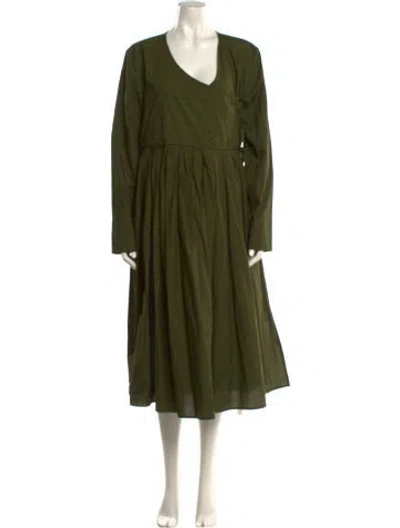 Pre-owned Merlette V-neck Midi Length Dress In Green