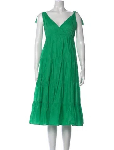 Pre-owned Merlette V-neck Midi Length Dress In Green