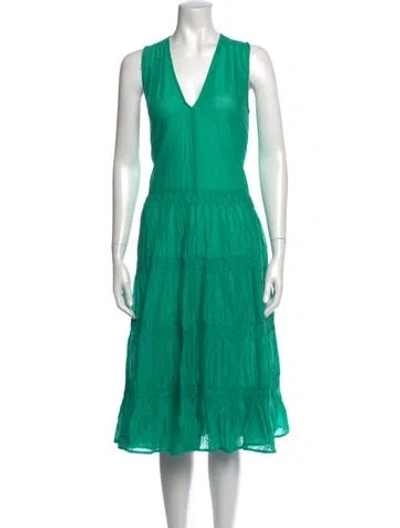 Pre-owned Merlette V-neck Midi Length Dress In Green