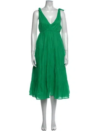 Pre-owned Merlette V-neck Midi Length Dress In Green