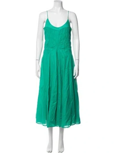 Pre-owned Merlette V-neck Midi Length Dress In Green
