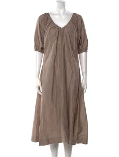 Pre-owned Merlette V-neck Midi Length Dress In Neutral
