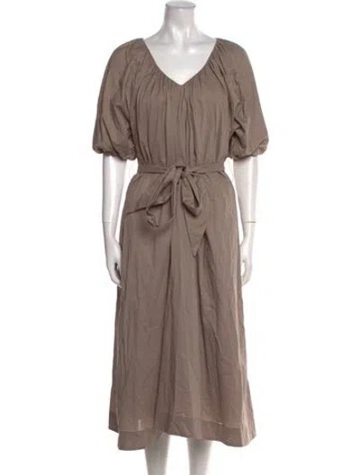 Pre-owned Merlette V-neck Midi Length Dress In Neutral
