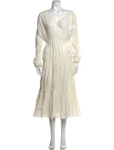 Pre-owned Merlette V-neck Midi Length Dress In Neutrals