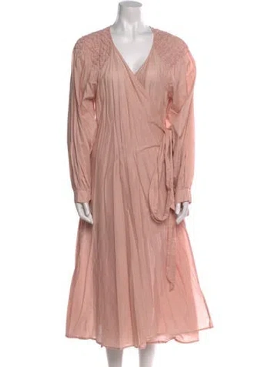 Pre-owned Merlette V-neck Midi Length Dress In Pink