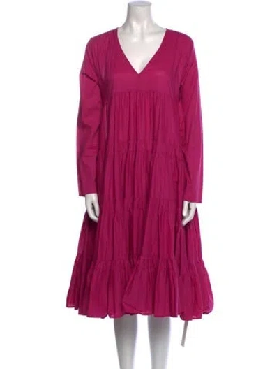 Pre-owned Merlette V-neck Midi Length Dress In Pink