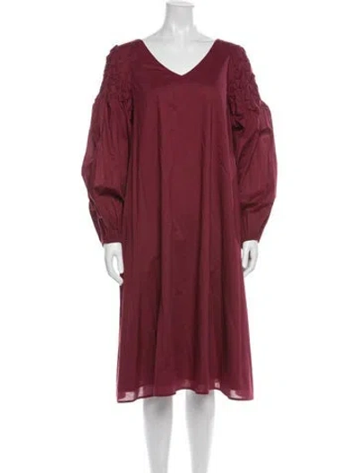 Pre-owned Merlette V-neck Midi Length Dress In Red