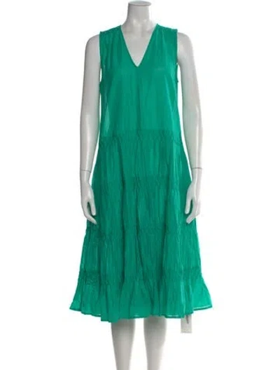 Pre-owned Merlette V-neck Midi Length Dress W/ Tags In Green