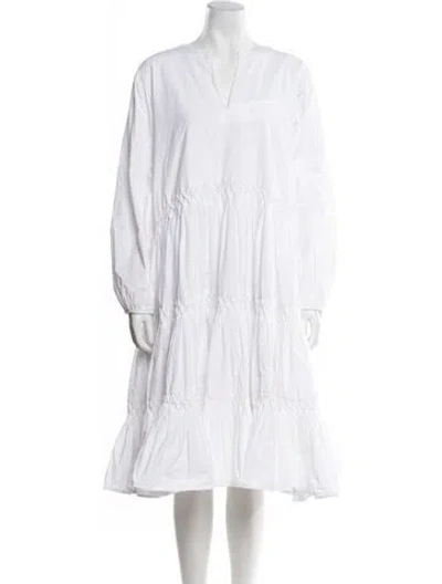 Pre-owned Merlette V-neck Midi Length Dress W/ Tags In White