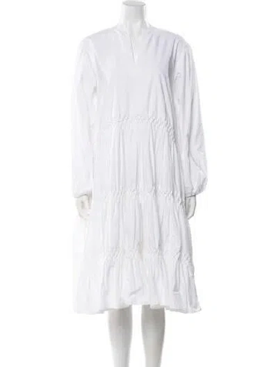 Pre-owned Merlette V-neck Midi Length Dress In White