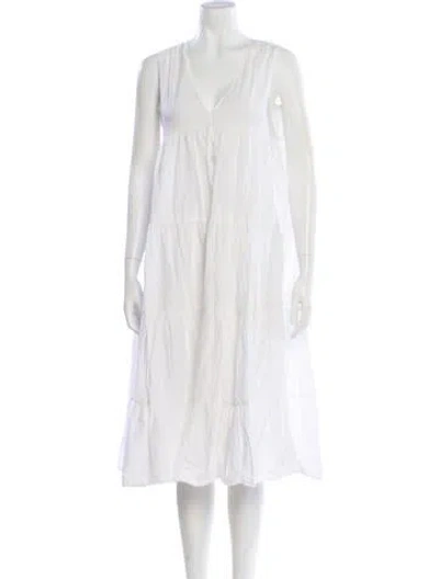 Pre-owned Merlette V-neck Midi Length Dress In White