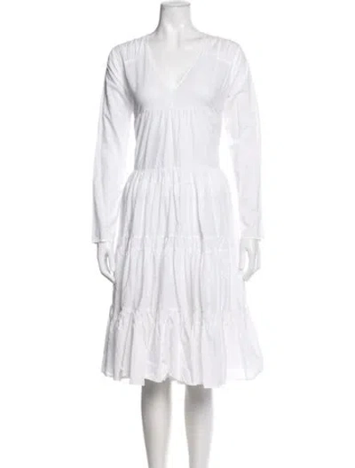 Pre-owned Merlette V-neck Midi Length Dress In White
