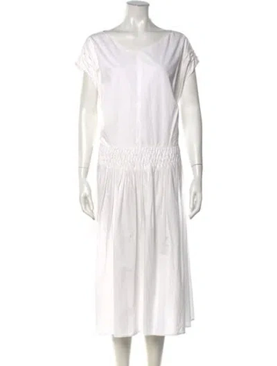 Pre-owned Merlette V-neck Midi Length Dress In White
