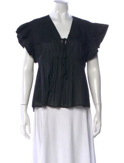 Pre-owned Merlette V-neck Short Sleeve Blouse In Black