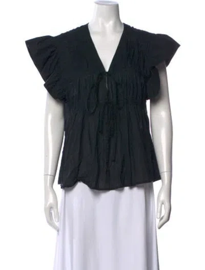 Pre-owned Merlette V-neck Short Sleeve Blouse In Black