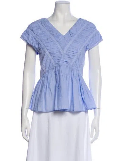 Pre-owned Merlette V-neck Short Sleeve Blouse In Blue