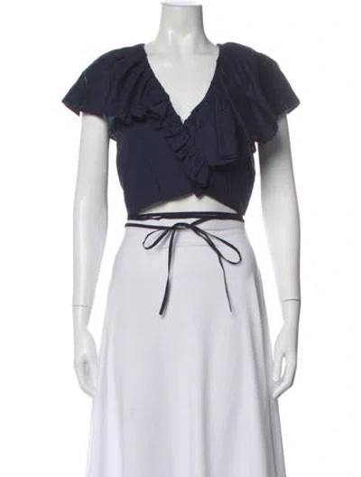 Pre-owned Merlette V-neck Short Sleeve Crop Top In Gray