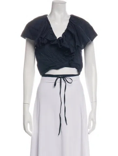 Pre-owned Merlette V-neck Short Sleeve Crop Top In Multicolor