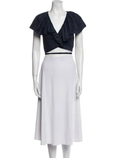 Pre-owned Merlette V-neck Short Sleeve Crop Top W/ Tags In Blue