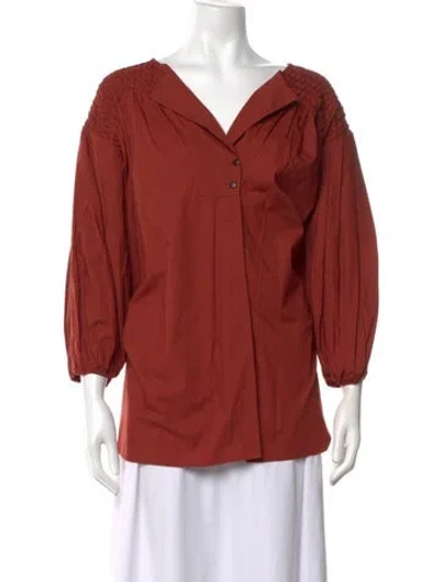 Pre-owned Merlette V-neck Three-quarter Sleeve Blouse In Neutrals