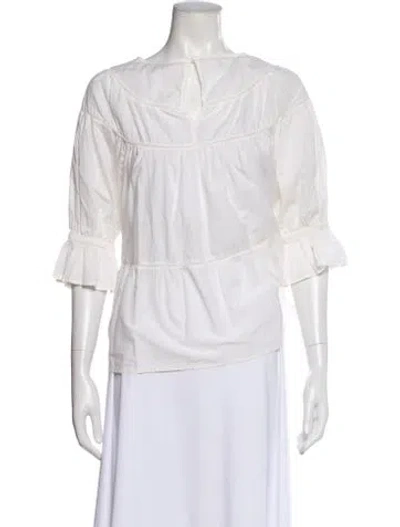 Pre-owned Merlette V-neck Three-quarter Sleeve Blouse In White