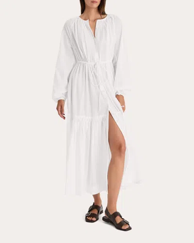 Merlette Women's Allegra Cotton Voile Smocked Button-up Top Midi Dress In White