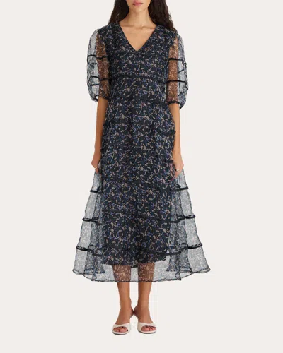 Merlette Women's Astra Tiered Puff-sleeve Silk Dress