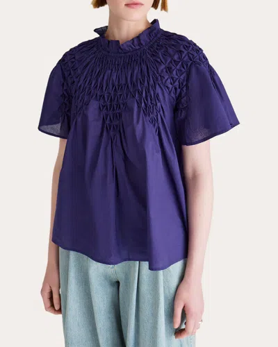 Merlette Women's Bejart Smocked Cotton Ruffle-neck Top