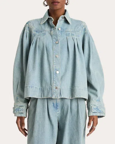 Merlette Women's Easton Pleated Denim Jacket In Blue