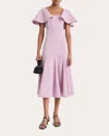 Merlette Women's Liberte Cotton Chambray Flared Midi Dress In Pink