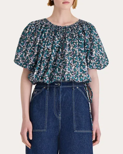 Merlette Women's Lotus Mosaic Cropped Cotton Puffed-sleeve Top