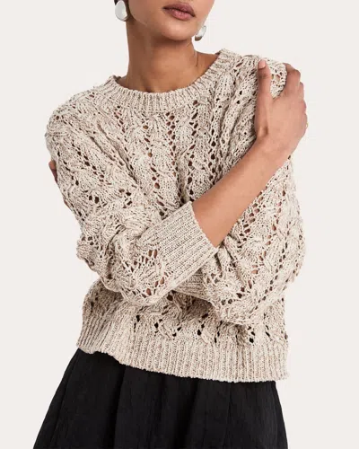 Merlette Women's Maures Pointelle Knit Cotton Sweater In Cinder/ivory