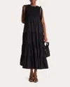 Merlette Mirella Sleeveless Smocked Cotton Midi Dress In Black