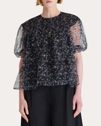 Merlette Women's Paraiso Ruched Puff-sleeve Silk Top